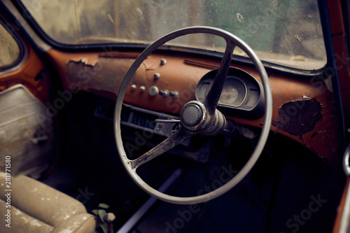 Interior of an old vintage car wreck © Xebeche