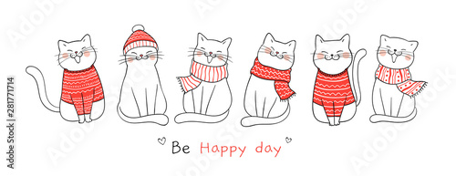 Photo Draw banner cute cat for Christmas day and New year.