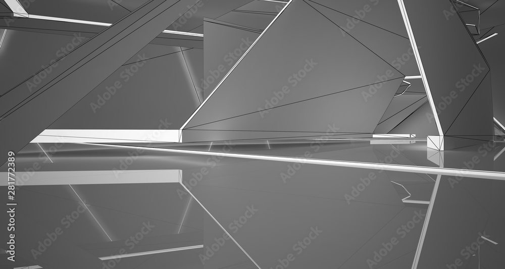 Obraz premium Abstract drawing white interior.3D illustration and rendering.