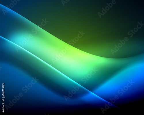 Shiny color bright neon abstract wave template. Abstract bright light. Neon light glowing effect. Space background. Abstract shape