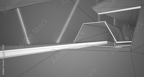 Abstract drawing white interior.3D illustration and rendering.