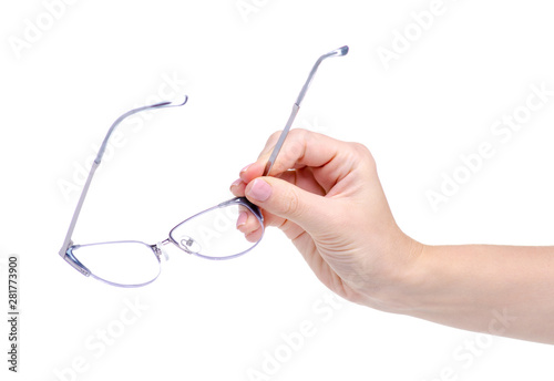 glasses for vision in hand on a white background isolation