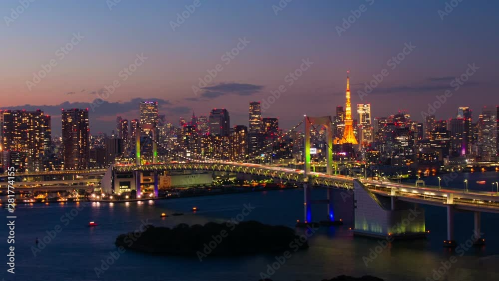 Timelapse of illuminated Tokyo cityscape at sunset, Japan Timelapse of illuminated Tokyo cityscape at sunset, Japan