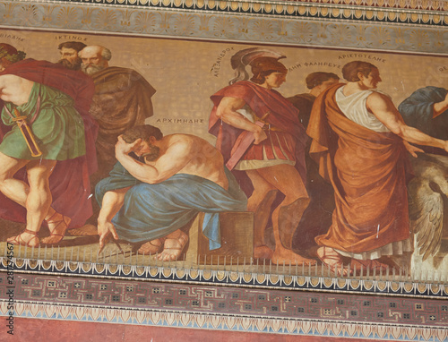 Archimedes and Aristotle paint fresco at Athens Greece