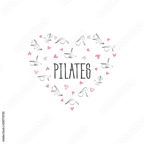 Pilates poses in shape of a heart.Ideal for greeting cards, wall decor, textile design and much more.
