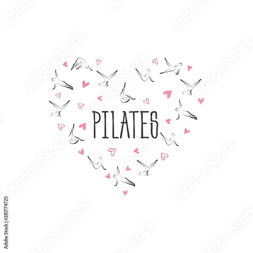 Pilates poses in shape of a heart.Ideal for greeting cards, wall decor, textile design and much more.