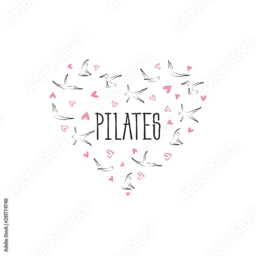 Pilates poses in shape of a heart.Ideal for greeting cards, wall decor, textile design and much more.
