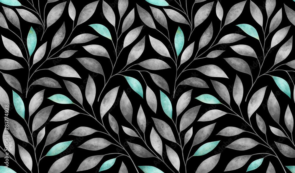 Seamless pattern with stylized tree branches. Watercolor illustration. Seamless pattern with stylized tree branches. Watercolor illustration.