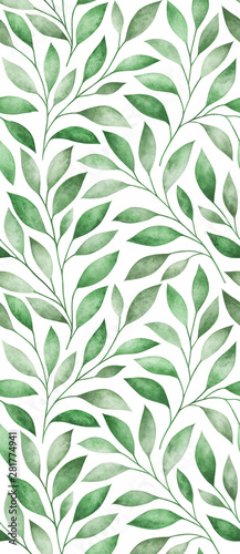 Seamless pattern with stylized tree branches. Watercolor illustration.