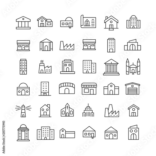 Premium set of buildings line icons.