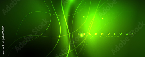 Shiny neon lines template - northern lights glowing blur lines. Futuristic style glow neon 80s disco club or night party techno template