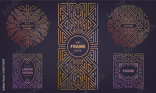 Set of vector Art deco silver borders and frames. Creative templates in style of 1920s, illustration. Trendy cover, graphic poster, packaging and branding.