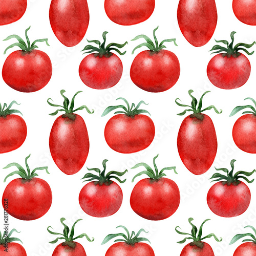Watercolor background picture Tomatoes and cucumbers