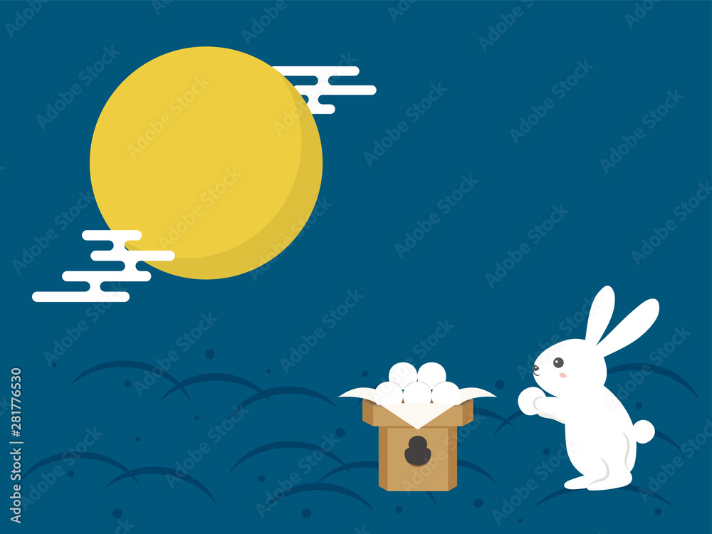 十五夜 お月見 満月とうさぎ Stock Vector Adobe Stock