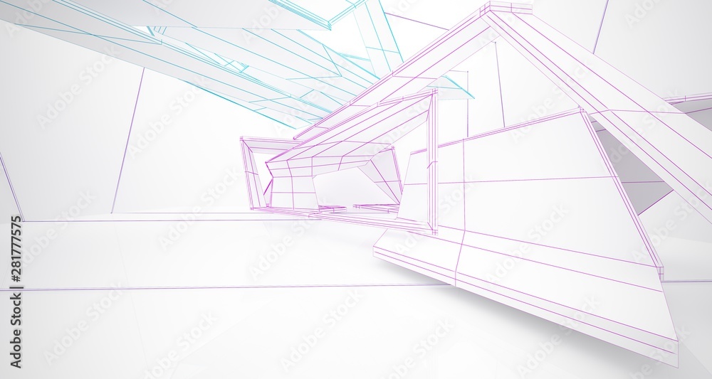 Abstract architectural white interior of a minimalist house with large windows. Drawing. 3D illustration and rendering. Abstract architectural white interior of a minimalist house with large windows. Drawing. 3D illustration and rendering.