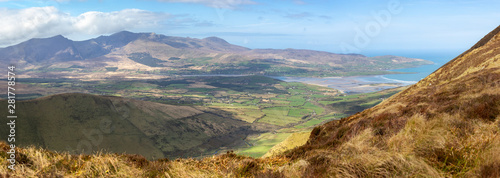 Panoramic View of the Brandon Mountain Range from the slopes of Beenatoor on the Dingle Peninsula, County Kerry, Ireland.