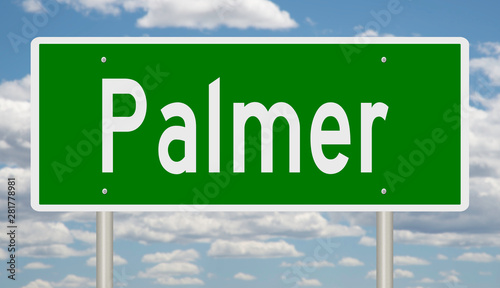 Fotografie Rendering of a green highway sign for Palmer Alaska