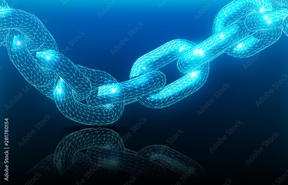 Realistic chain made from line and dot connection. Triangular design. Block chain concept. Vector illustration for the concept of networking or teamwork Realistic chain made from line and dot connection. Triangular design. Block chain concept. Vector illustration for the concept of networking or teamwork