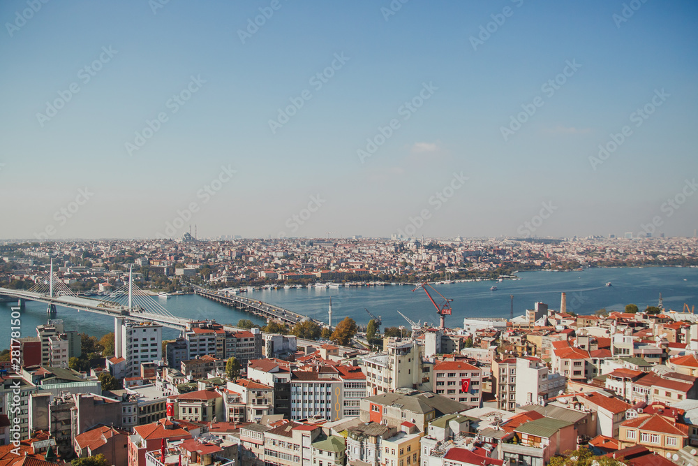 view of Istanbul and the Bosphorus from the observation deck on the Galata Tower