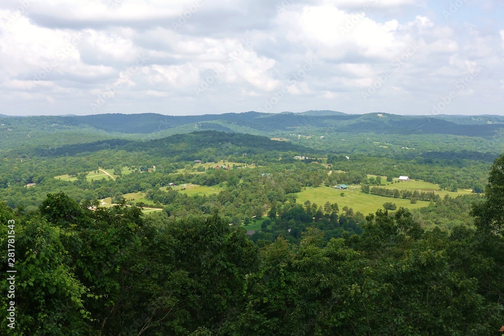Landscape view of the Arkansas countryside in the Ozarks seen from Inspiration Point in Eureka Springs