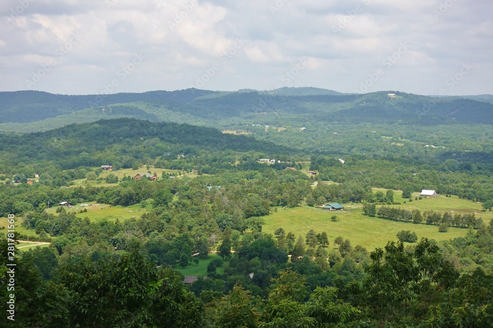 Landscape view of the Arkansas countryside in the Ozarks seen from Inspiration Point in Eureka Springs