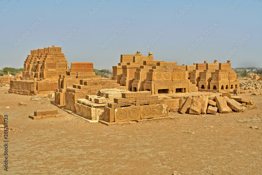 The Chaukhandi tombs - cemetery east of Karachi, in the Sindh province of Pakistan