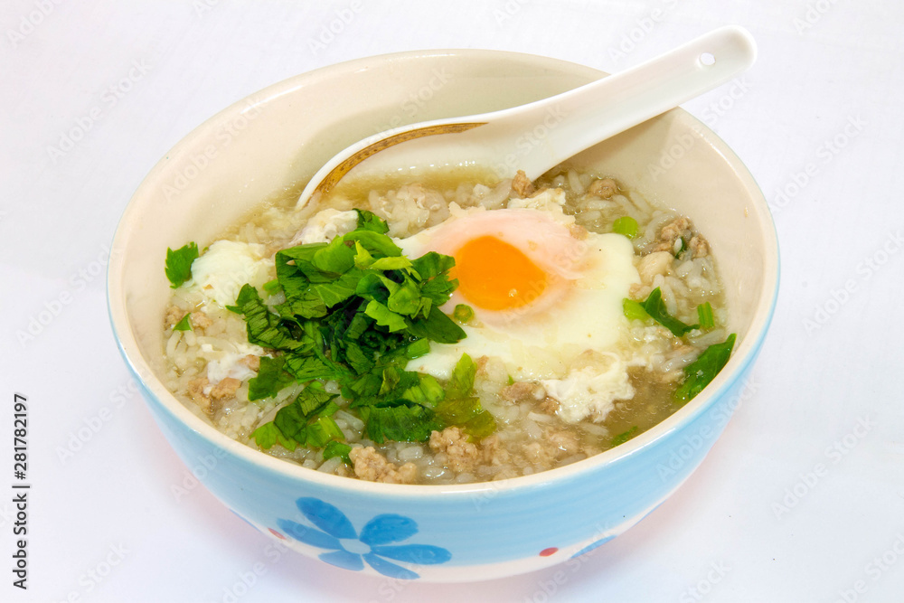 egg gruel isolated over a white background suitable for restaurant poster and web background.