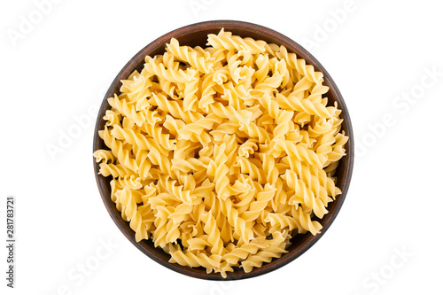 raw pasta spirals in a plate