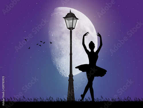 Fotografie girl dancing with tutu in the moonlight