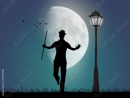 Fotografie illustration of man dances tip tap in the moonlight