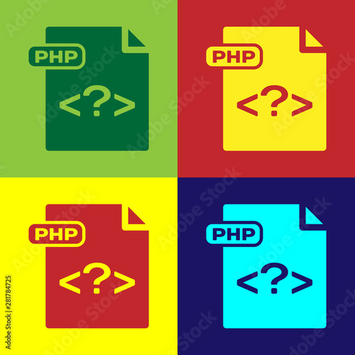 Color PHP file document. Download php button icon isolated on color background. PHP file symbol. Vector Illustration
