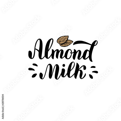 Almond milk typography logo. Trendy lettering text font. Packaging, sticker, banner design. Vector eps 10.