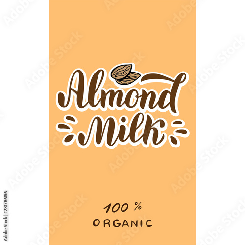Almond milk package text logo. Trendy lettering font. Packaging, poster, banner design. Vector eps 10.