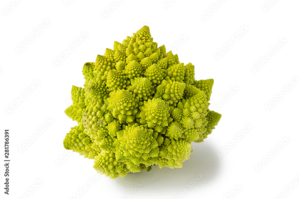Green raw cabbage romanesco closeup isolated at white background Green raw cabbage romanesco closeup isolated at white background