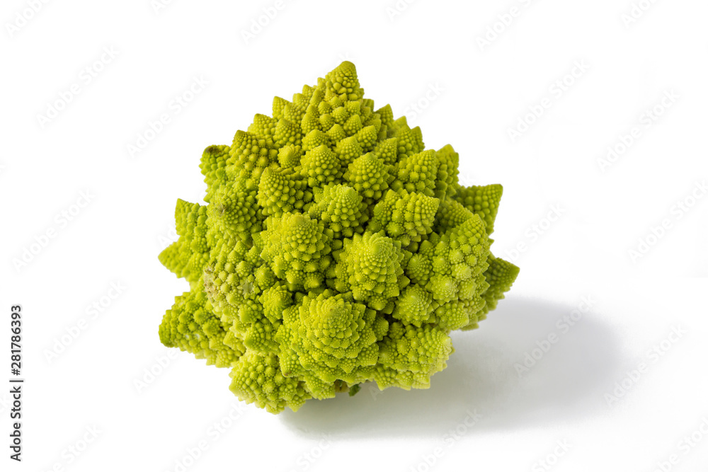 Green raw cabbage romanesco closeup isolated at white background Green raw cabbage romanesco closeup isolated at white background