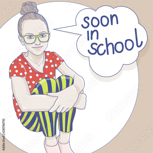 illustration of a teenage girl wearing glasses and bright clothes
