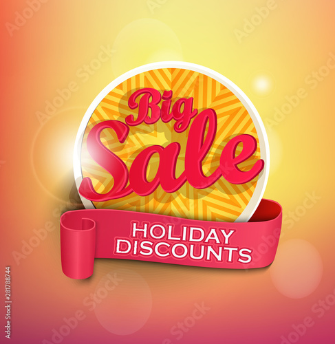 Summer Sale banner, hot season and big discounts on bokeh background. Template for your design,flyer. Vector illustration.