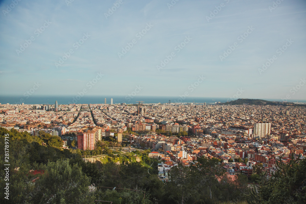 beautiful view of the whole of Barcelona at sunset from the bunker Carmel