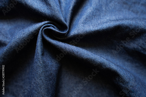 Navy blue fabric texture background top view.