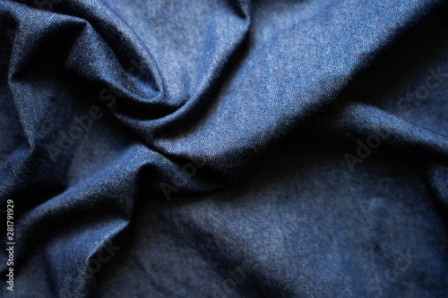 Navy blue fabric texture background top view.