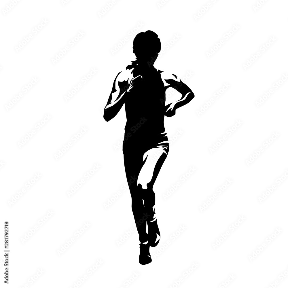 Running woman, abstract ink drawing isolated vector silhouette. Run
