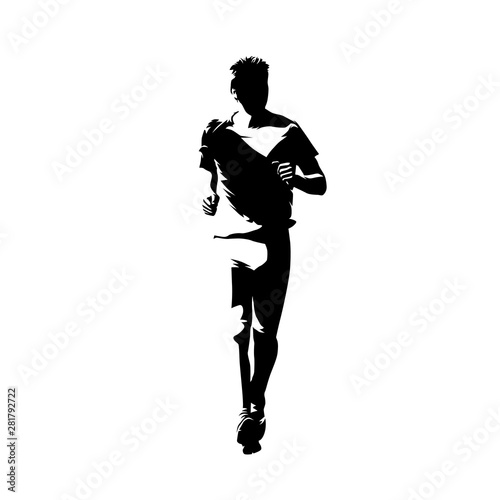 Runner, front view isolated vector ink drawing, abstract silhouette of marathon runner
