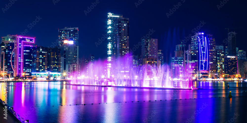 Sharjah skyline at night, United Arab Emirates