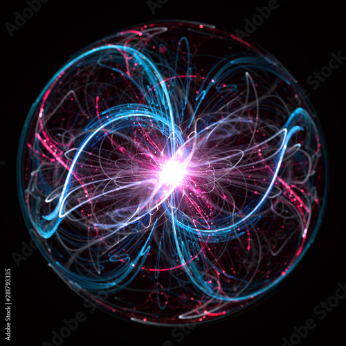Colored sphere with red and blue plasma energy