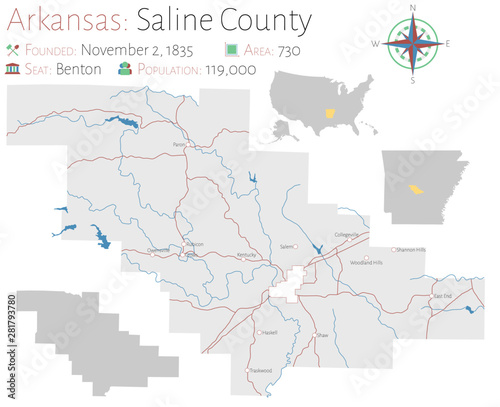 Large and detailed map of Saline county in Arkansas, USA