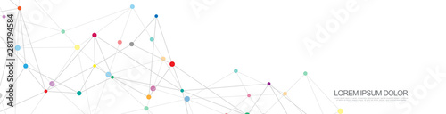 Website header or banner design with abstract geometric background and connecting dots and lines. Global network connection. Digital technology with plexus background and space for your text.