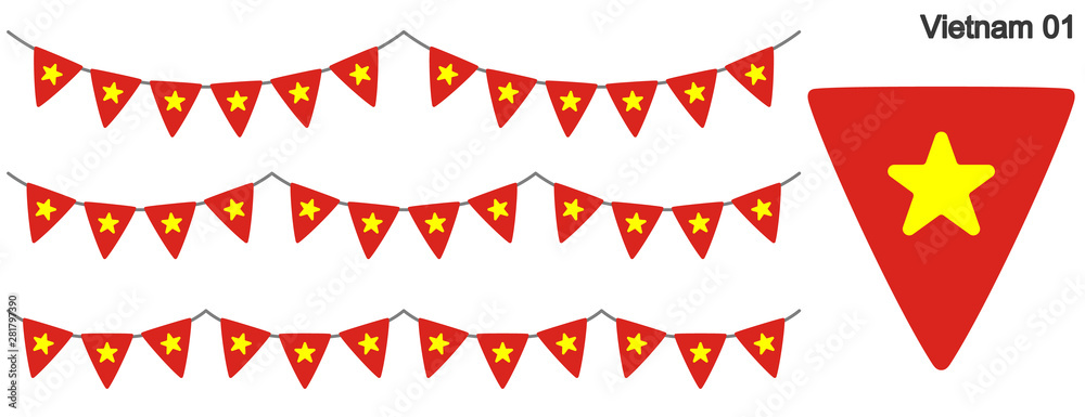 Fototapeta premium ベトナムの国旗のガーラーンド ベクターデータ（bunting garland）
