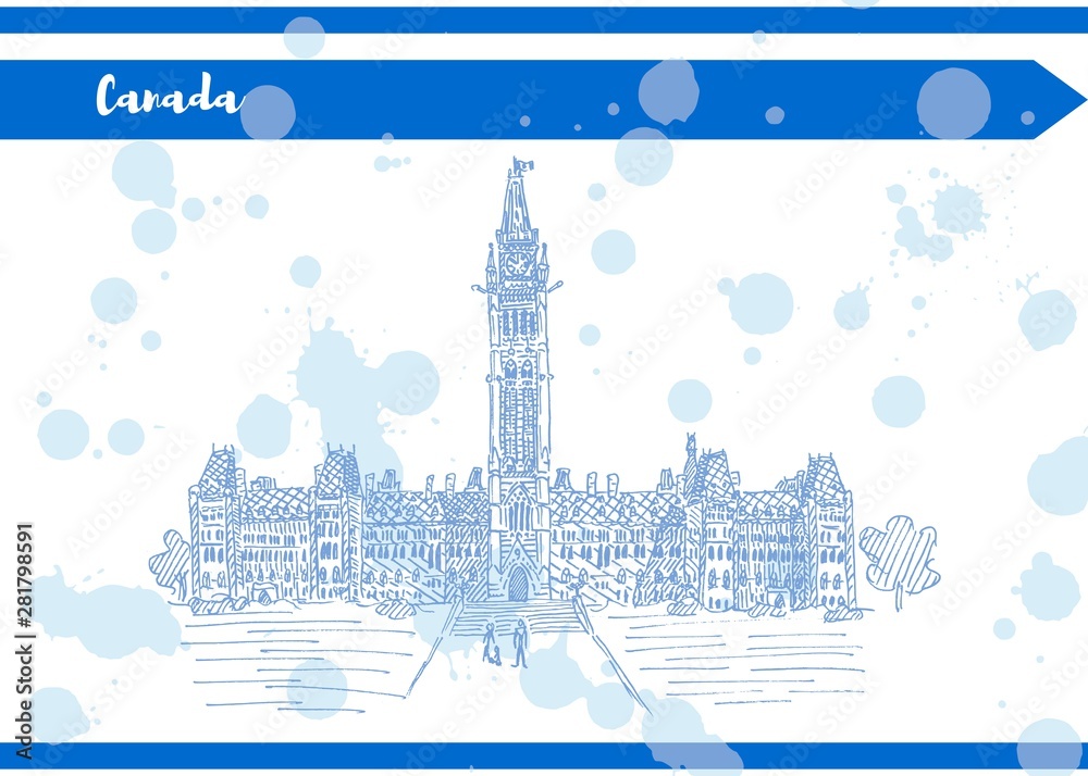 canada parliament sketch work picture postcard Blue
