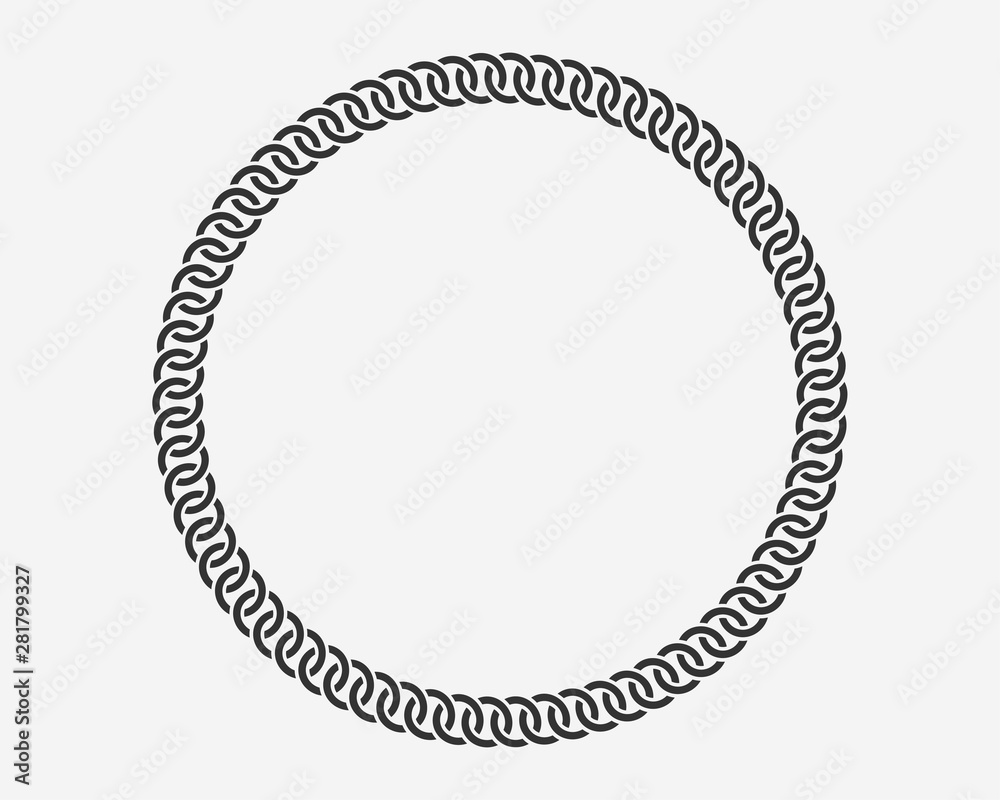 Texture chain round frame. Circle border chains silhouette black and white isolated on background. Chainlet design element. Texture chain round frame. Circle border chains silhouette black and white isolated on background. Chainlet design element.