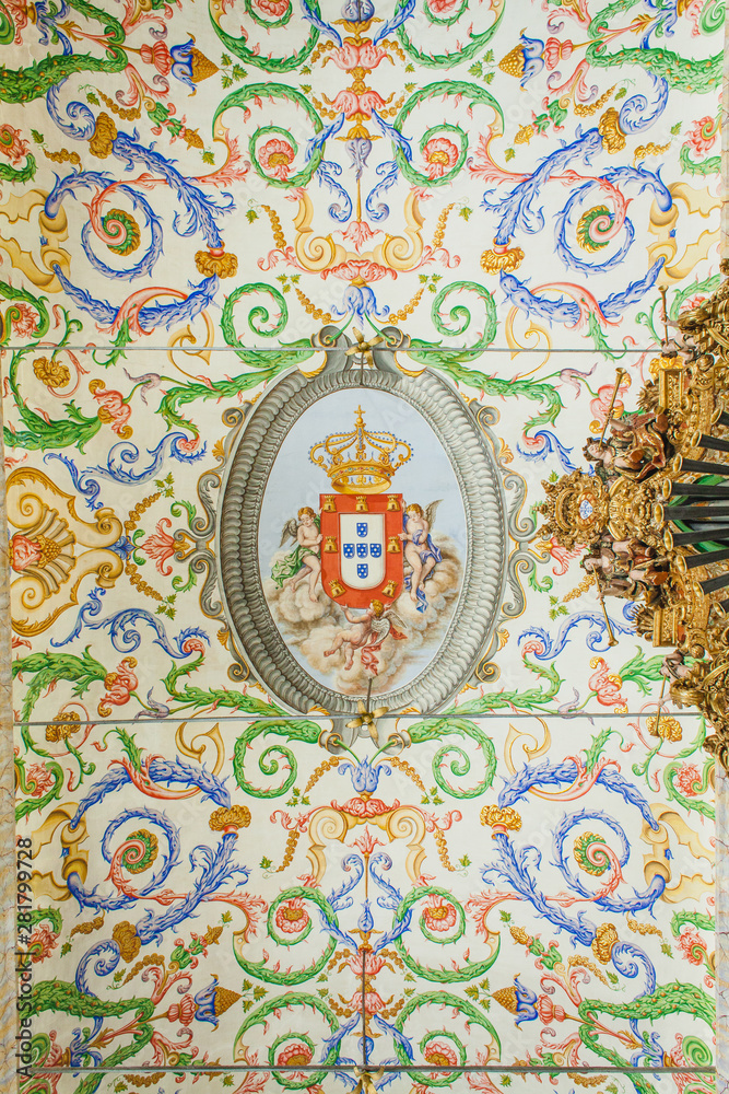 a painted ceiling or a church with the emblem of Portugal